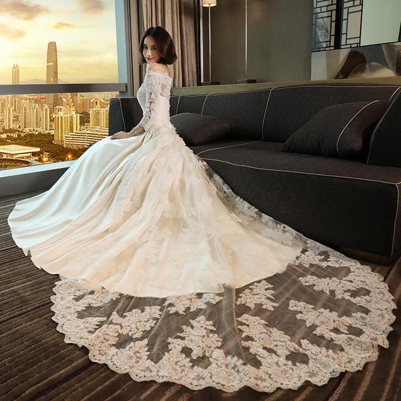 Anneprom Modest 3/4 Sleeve Off the Shoulder A Line Lace Wedding Dress Anneprom Modest 3/4 Sleeve Off the Shoulder A Line Lace Wedding Dress