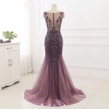 Anneprom Beading Scoop Mermaid Sweep Train Tulle Long Cheap Prom Dress APP0359