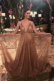 Anneprom Sparkly Sequin Long Prom Dress Spaghetti V Neck Backless Evening Dress APP0369