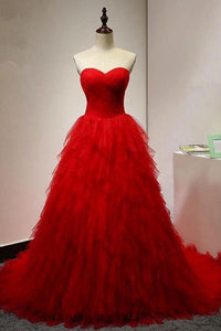 Anneprom Chic Sweetheart A Line Zipper Back Red Ruffles Cheap Long Prom Dress APP0373
