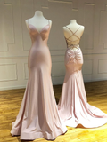 Anneprom Trumpet/Mermaid Spaghetti Straps Pink Long Prom Dresses Sexy Evening Dress APP0378
