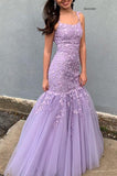 Anneprom Trumpet/Mermaid Spaghetti Straps Lilac Long Prom Dresses Tulle Evening Dress APP0379