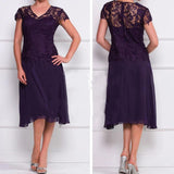 Anneprom Cap Sleeves lace Knee-Length Mother Of The Bride Dress Wedding Formal Evening Dress APP0385