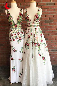 Anneprom Cheap V Neck Prom Dresses with Sleeveless, Floor Length Formal Dress with Appliques APP0391