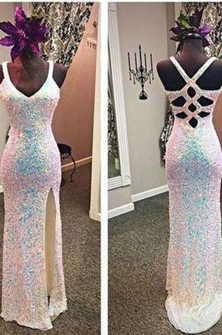 Anneprom Sexy Sequins Mermaid Sweetheart Sleeveless with Slit Criss Cross Long Evening Dresses APP0398