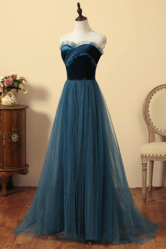 Anneprom Elegant Tulle and Velvet Tea Long Formal Dress, A-line Party Dress Evening Dress APP0406