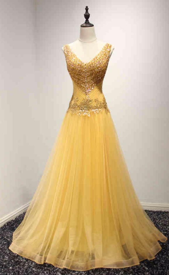 Anneprom Real Picture Yellow Long Evening Party Dresses Beading Lace Up Black Girl African Prom Formal Gowns APP0407