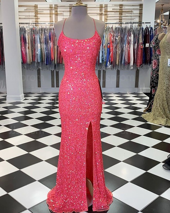 Anneprom Chic Sheath/Column Spaghetti Straps Sequins Long Prom Dress Evening Dress APP0426