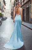 Anneprom Chic Mermaid Prom Dresses Light Sky Blue Straps Modest Long Prom Dress Evening Dresses APP0428