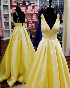Anneprom Elegant Yellow Satin Long Prom Dress APP0440