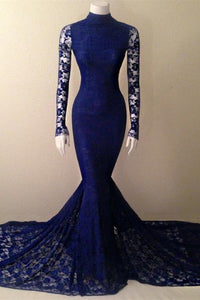 Anneprom Classy Long Sleeves Lace High Neck Sheath Mermaid Prom Dresses APP0456