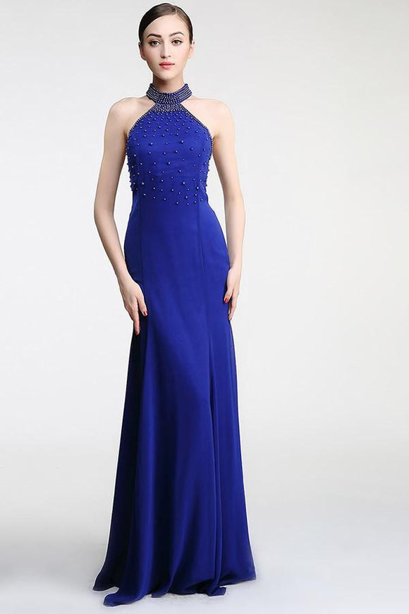 Anneprom Halter Sheath Royal Blue Mermaid Long Prom Dresses APP0457