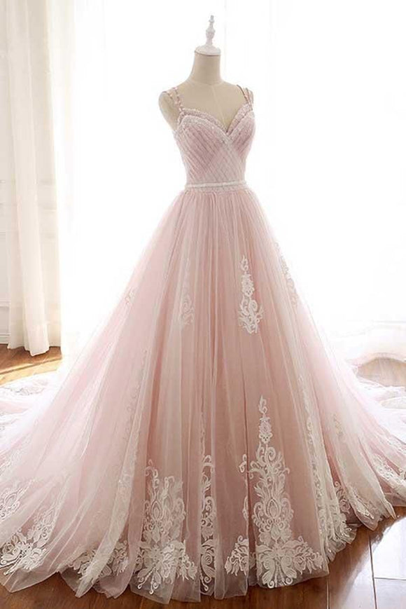 Anneprom A Line Long Tulle Prom Dress With Lace Appliques APP0460
