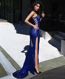 Anneprom Long prom dresses,Blue Floor-length Lace Prom Dress/Evening Dress  APP0462