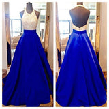 Anneprom High Neck Royal Blue Long Prom Dresses,Bodice Beads Evening Prom Dress Ball Gown APP0470