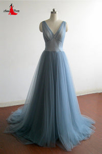 Anneprom A-line V-neck Long Prom Dresses Cheap Bridesmaid Dress APP0472