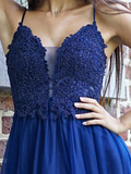Anneprom Exquisite Spaghetti Straps A line Prom Dresses Tulle Appliqued Gowns APP0475
