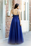 Anneprom Exquisite Spaghetti Straps A line Prom Dresses Tulle Appliqued Gowns APP0475
