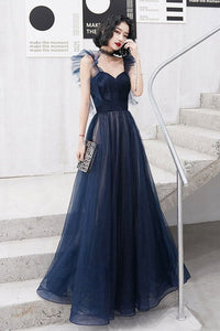 Anneprom Dark blue sweetheart tulle long prom dress blue tulle formal dress APP0478