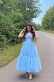 Anneprom Sky Blue Straps Tulle A Line Prom Dress Sweetheart Homecoming Dresses APP0480