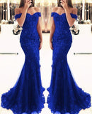 Anneprom Off Shoulder Lace V-neck Mermaid Prom Dresses APP0487