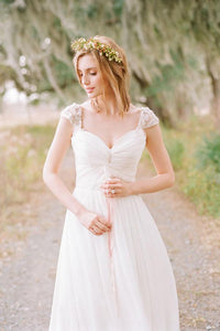Anneprom Elegant Cap Sleeve Long Chiffon Sweetheart Wedding Dress APW0037
