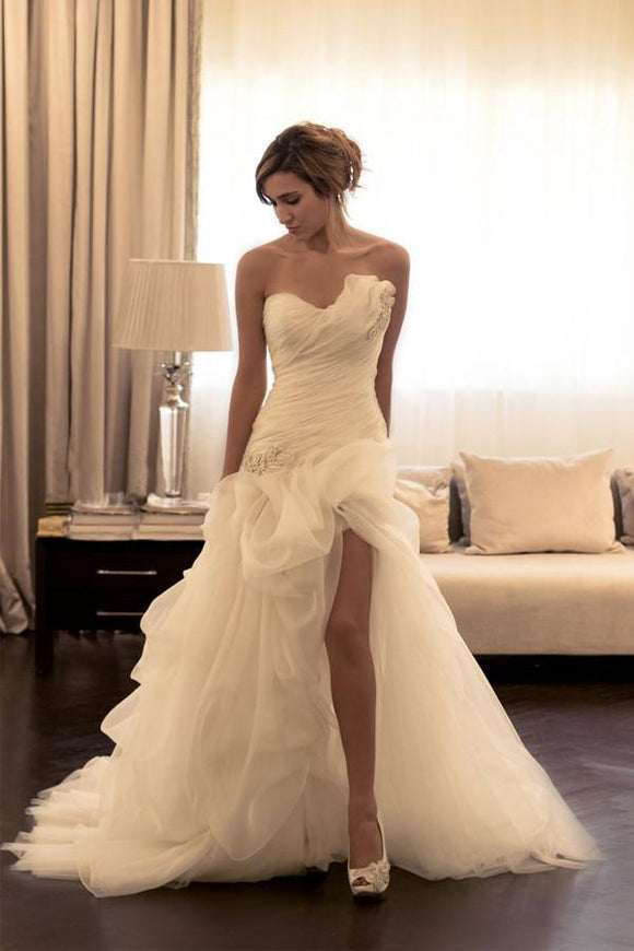 Anneprom Sexy Ruffles Sweetheart Sleeveless Wedding Dress With Beading APW0038