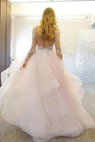 Anneprom Elegant A-Line Long Sleeves Tulle Wedding Dresses With Appliques APW0043