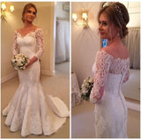 Anneprom Lace V-Neck 3/4 Sleeves Buttons Mermaid Wedding Dress APW0045