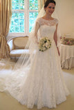 Anneprom Scoop Neck Short Sleeve A-Line Lace Wedding Dress  APW0048