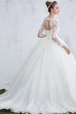 Anneprom Scoop Neck Beaded Appliques Ball Gown Wedding Dress With Sleeves APW0050