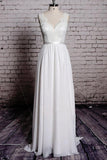 Anneprom A-Line Lace V-Neck Backless Sheath Long Wedding Dress APW0059
