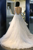 Anneprom Elegant Scoop Neck Backless Wedding Dresses With Appliques APW0060