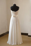 Anneprom Vintage A-Line Spaghetti Straps Long White Chiffon Wedding Dresses APW0064