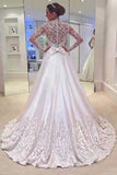Anneprom V Neck Long Sleeves Appliques Wedding Dresses With Court Train APW0065  