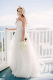 Anneprom Ivory Tulle Destination Sweetheart Spaghetti Strap Wedding Dress APW0066