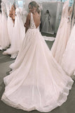 Anneprom Romantic Deep V Neckline Foral Appliqued Bridal Gown Wedding Dress APW0067 