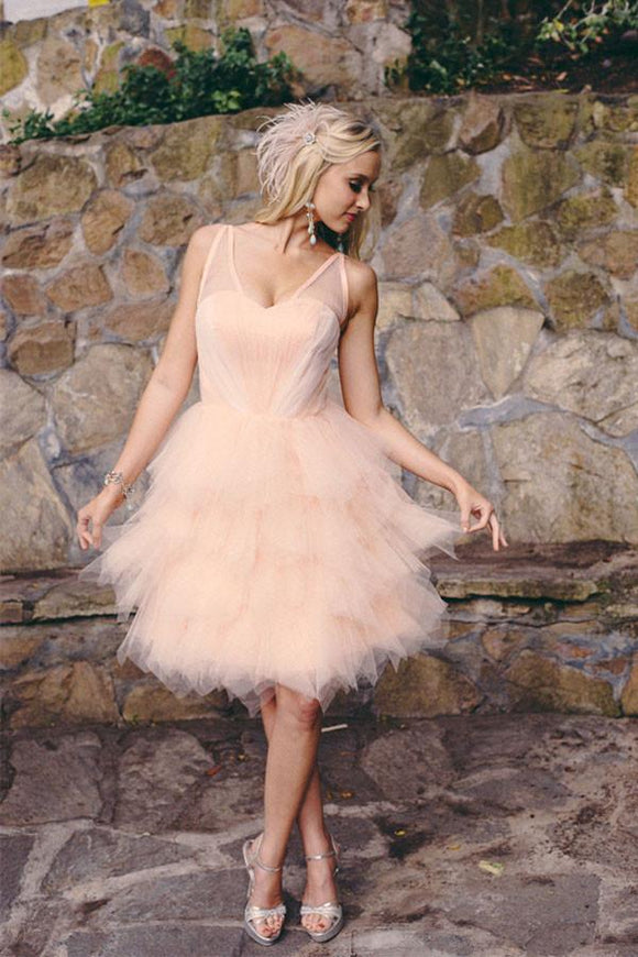 Anneprom Knee Length Blush Colored Layered Organza Short Wedding Dresses APW0090