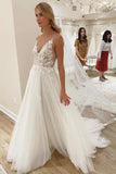 Anneprom V Neck Ivory Vivid Flowers Wedding Dresses With With Unlined Bodice APW0069 