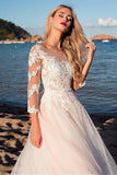 Anneprom Tulle Scoop Neckline A-Line Wedding Dress With Lace Appliques APW0070