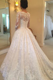 Anneprom Long Sleeves Scoop Off White Lace A Line Elegant Wedding Dresses APW0073