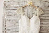Anneprom Cap Sleeve Floor Length Chiffon Pleated Wedding Dresses With Beading APW0075