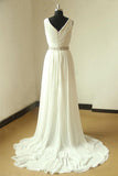 Anneprom Simple V-Neck Sleeveless Drop Pleated Beach Wedding Dresses APW0076