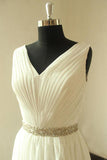 Anneprom Simple V-Neck Sleeveless Drop Pleated Beach Wedding Dresses APW0076