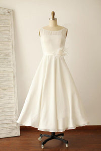 Anneprom Ivory Illusion Boat Neck Tea Length Sleeveless Wedding Dresses APW0083