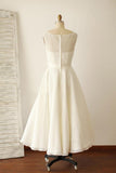 Anneprom Ivory Illusion Boat Neck Tea Length Sleeveless Wedding Dresses APW0083