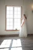 Anneprom Boat Neck Short Sleeve Vintage Lace Floor Length Ivory Wedding Dresses APW0087
