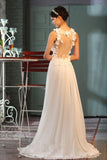 Anneprom Sheer Back A-Line V-Neck Floor-Length Chiffon Wedding Dress APW0092