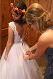 Anneprom Jewel Neck A-Line Beading Organza Long Wedding Dress APW0096