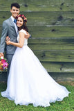 Anneprom Jewel Neck A-Line Beading Organza Long Wedding Dress APW0096